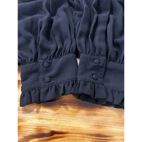 Zara Sheer Lace Black Ruffle Button Blouse Size Large Formal Designer Event City - Picture 12 of 12